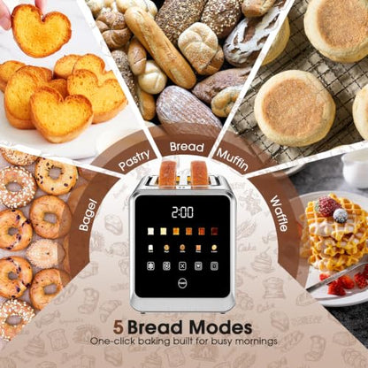 Toaster 2 Slice, Smart Touch Screen, 1.5-In Wide Slots, Digital Timer, 900W