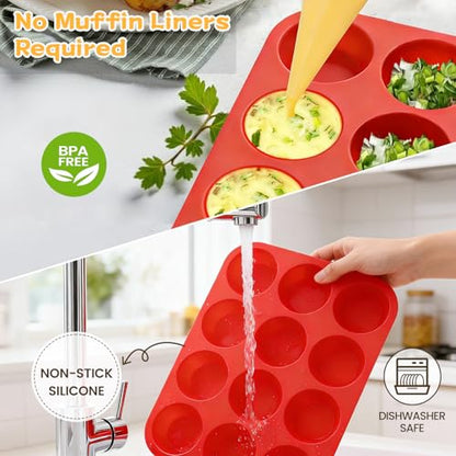 CAKETIME 12 Cups Silicone Muffin Pans for Baking - Regular Size Cupcake Pan Muffin Tin for Baking Nonstick Food Grade Silicone Molds