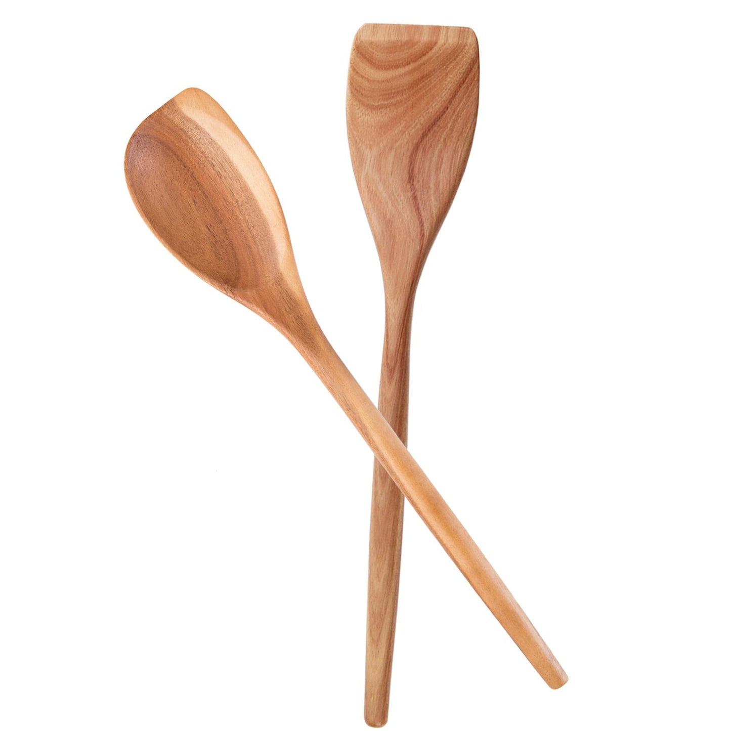 MornHalo 2PCS Acacia Wooden Spoons For Cooking-14 Inch Smooth Finish Cooking Spoons-Comfortable Grip Wood Spoons for Cooking - Non-Stick Cooking Utensils (Corner spoon + Cooking Spatula)
