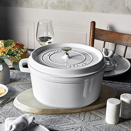 Staub Cast Iron Round Cocotte, Dutch Oven, 7-quart, serves 7-8, Made in France, White