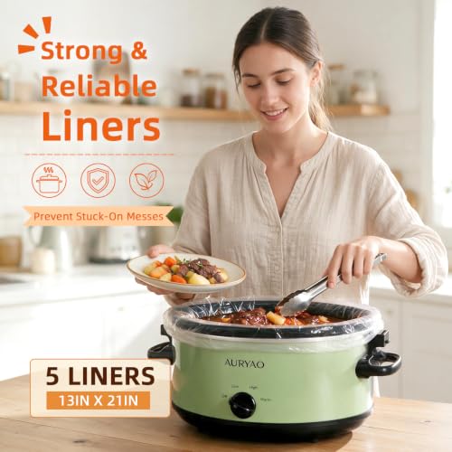 6 Quart Slow Cooker with Locking Lid, Includes 5 Liners, Serves 6-8