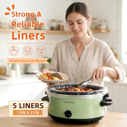 6 Quart Slow Cooker with Locking Lid, Includes 5 Liners, Serves 6-8