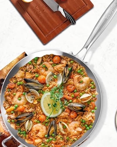 Bzayeat 13-Inch Tri-Ply Stainless Steel Frying Pan with Lid & Detachable Handle - Induction Compatible Skillet, Oven & Dishwasher Safe, Ideal for Frying, Sautéing & Simmering