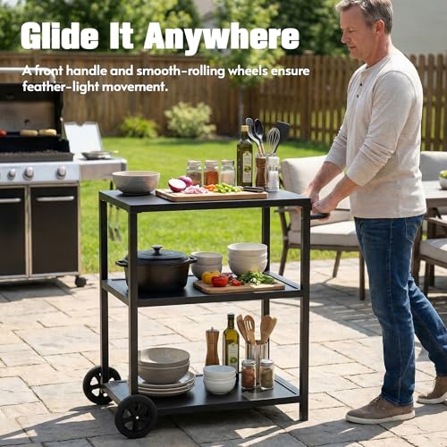 LYNSLIM 5-Piece Outdoor Grill Table Kitchen Island with Ample Storage Cabinet, Outdoor Metal Grill Cart, Independence Steel Sink & Drainage w/Faucet (Black, Outdoor Kitchen Lsland)