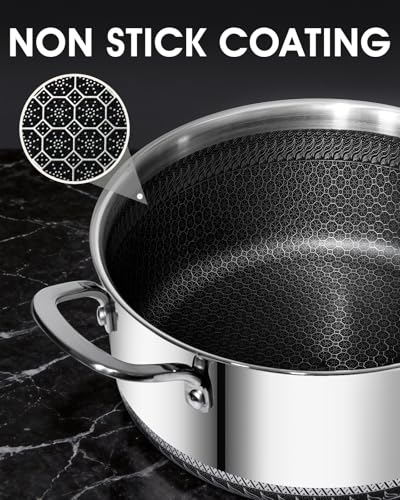 USELUCK Nonstick 5-QT Stock Pot with Glass Lid,Stay-Cool Handle,Oven-Safe,Dishwasher-safe,Compatible with All Cooktops.