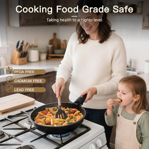Astercook 21 Pcs Pots and Pans Set Non Stick, Ceramic Cookware Set Detachable Handle, RV Kitchen Cooking Set Removable Handles, Oven Safe, Induction Ready, Stackable, Black, Mothers Day Gifts