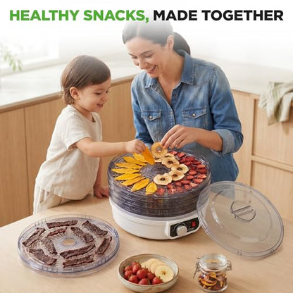 NutriChef Electric Countertop Food Dehydrator - Multi-Tier High-Heat Circulation Professional Food Preserver, Fruit, Vegetable Dryer, Meat or Beef Jerky Maker w/ 5 Stackable Trays - AZPKFD12