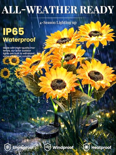 GIGALUMI Solar Garden Lights Artificial Sunflowers, LED Garden Decor Carefree Sunflower Solar Lights Outdoor Yard Decorations Outdoor, Everlasting Sunflower Decor Gift for Yard Patio (Set of 2)