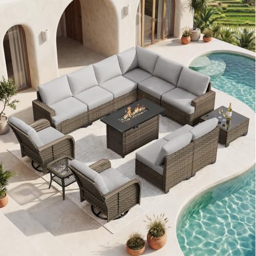 Aoxun Luxury 13 Piece Patio Furniture Set with Fire Pit Table, Gray