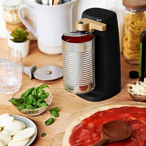 DqOasd Electric Can Opener by Drew Barrymore, Stainless Steel Blade, Auto-Turn Feature (Black Sesame), 1