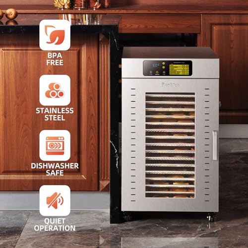 Septree Commercial Food Dehydrator 18 Trays, 2000W Large Capacity 34.42ft² Food Dryer Machine for Jerky, Meat, Fruit, Herbs, Full Stainless Steel Industrial Dehydrater Biltong Maker