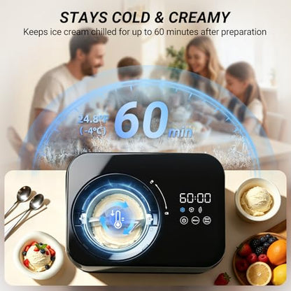 Inoviva Ice Cream Maker Automatic 1.7 Pt, No Pre-Freezing,Built-In Compressor, Digital Display & Timer,3 Presets, Makes ice cream, Gelato, Perfect for home & party, IM001