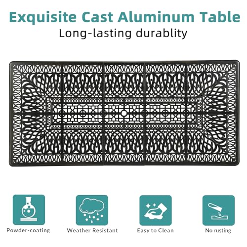 MEETWARM 9-Piece Outdoor Patio Dining Set for 8, All Weather Cast Aluminum Patio Funiture Table and Chairs Set- 94.5” Rectangular Table and 8 Cushioned Swivel Rocker Chairs, Umbrella Hole, Chili Red