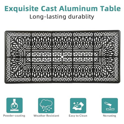 MEETWARM 9-Piece Outdoor Patio Dining Set for 8, All Weather Cast Aluminum Patio Funiture Table and Chairs Set- 94.5” Rectangular Table and 8 Cushioned Swivel Rocker Chairs, Umbrella Hole, Chili Red