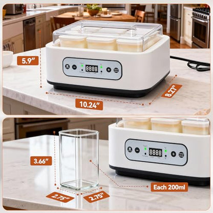 DWSZRWL Yogurt Maker Machine -Probiotic Yogurt Makers 36 Hour L Reuteri with Temperature Control & Adjustable Time,Curd Yoghurt Maker + 6 Cups with High Temperature Resistance and Easy Cleaning