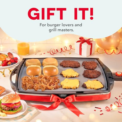Dash Smash XL Electric Griddle,15x19 Inch Indoor Flat Top Grill with Drip Tray, Ceramic Nonstick Griddle for Smash Burgers, Pancakes & Breakfast, Quick Sear, Black