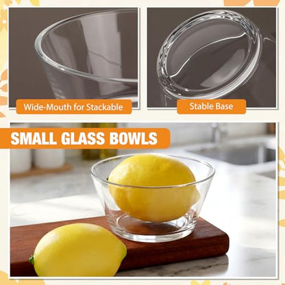 Ferrochef 20 Pack Small Glass Bowls Set 10 Oz Glass Ice Cream Bowls Prep Serving Mini Container For Kitchen Restaurant Party, Side Dishes For Dessert Ice Cream Dipping Yogurt Cereal(Smooth)