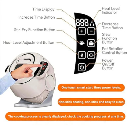 Automatic Cooking Machine, 2000W 6L auto Cooking Wok Fried Rice Machine,One-Click Smart Start, Three Speed Adjustable,360 ° Automatic Rotation, for Stir Frying,Stewing,Cooking(220V)