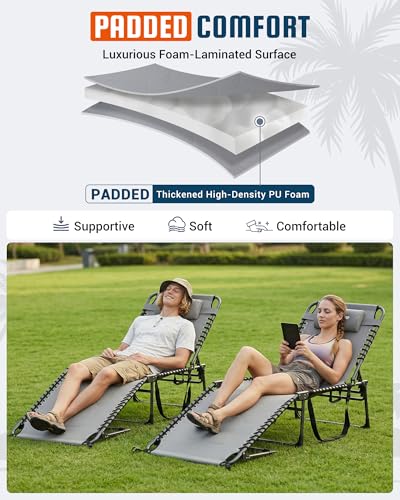 KingCamp Oversized Padded Lounge Chair 440lbs Tanning Chair, Grey