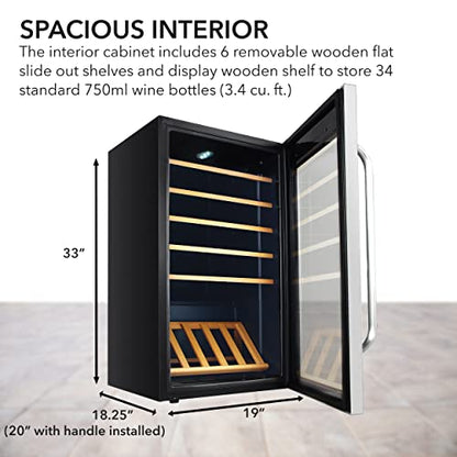 Whynter FWC-341TS 34 Bottle Freestanding Stainless Steel Wine Refrigerator with Display Shelf and Digital Control, Gray
