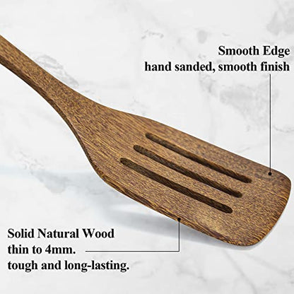 Wooden Spatula for Cooking 12 Inches Wood Spatula Slotted Turner Cooking Utensils for Nonstick Cookware, Kitchen Spatula for Fish, Eggs, Pancakes, 2 Pack