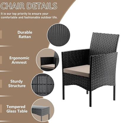 RTDTD 4 Pieces Patio Furniture Set Outdoor Conversation Set Rattan Furniture Set Wicker Chairs and Sofa with Glass Table for Porch Pool Backyard Garden Sand