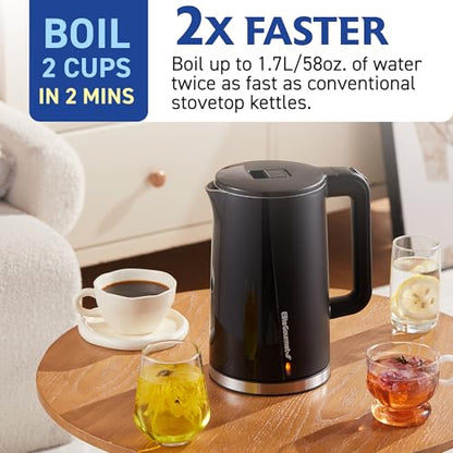 Elite Gourmet 1.7L Cool-Touch 1500W Fast Boil Kettle, Double Wall, Black