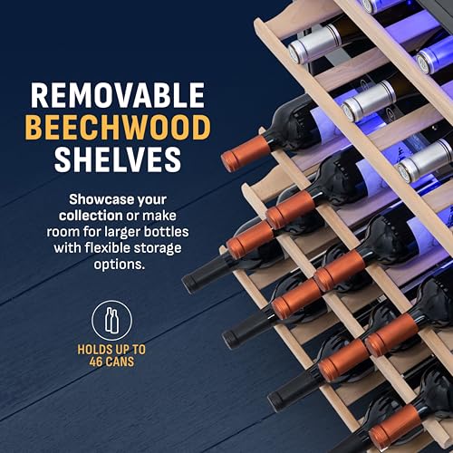 NewAir 24" Dual Zone Wine Fridge for 46 Bottles | Built-In or Freestanding Wine Cooler Refrigerator with Glass Door | Quiet Cooling & Adjustable Shelves for Red and White Wine | Black Stainless Steel