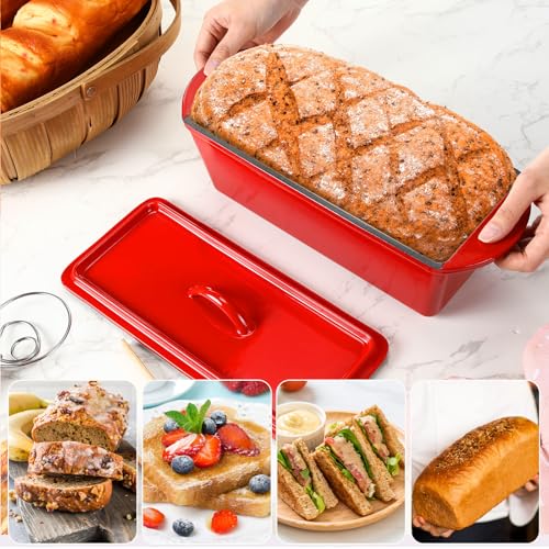 Teenyyou Enamelled Cast Iron Dutch Oven Pot with Lid 4QT Heavy Duty Cast Iron Bread Pan with Dual Handles Nonstick Enameled Cookware for Sourdough Bread Baking Roasting Stewing Braising Frying, Red