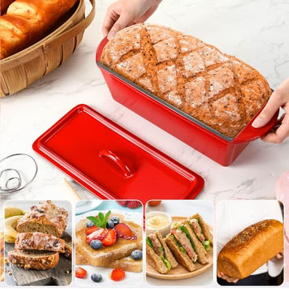 Teenyyou Enamelled Cast Iron Dutch Oven Pot with Lid 4QT Heavy Duty Cast Iron Bread Pan with Dual Handles Nonstick Enameled Cookware for Sourdough Bread Baking Roasting Stewing Braising Frying, Red