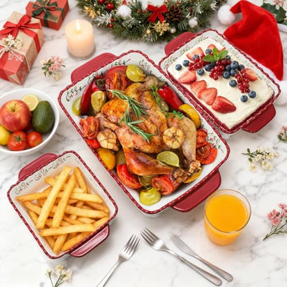 Coloch 3 Pack Ceramic Baking Dishes, Rectangular Bakeware Set Hand-painted Lasagna Pan Porcelain Serving Bakeware for Pasta, Chicken, Kitchen, Banquet, Microwave and Dishwasher Safe