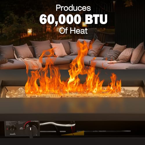 Hykolity 42 Inch Gas Fire Pit Table, 60,000 BTU Propane Pits for Outside with Steel Lid and Waterproof Cover, 2 in 1 Firepit Table Gatherings Parties on Patio Deck Garden Backyard, Black