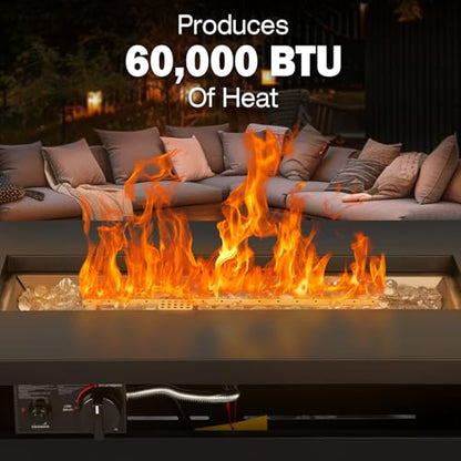Hykolity 42 Inch Gas Fire Pit Table, 60,000 BTU Propane Pits for Outside with Steel Lid and Waterproof Cover, 2 in 1 Firepit Table Gatherings Parties on Patio Deck Garden Backyard, Black