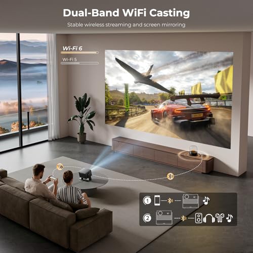 ELEPHAS Smart 4K Projector with WiFi and Bluetooth - Compatible with Netflix/Prime Video/YouTube, 270° Rotatable, AI Auto Focus & Keystone, Portable Home Theater Movie Projector for Indoor Outdoor
