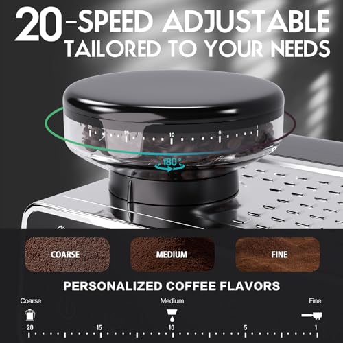 PULZO Espresso Machine with Grinder, 20 Bar Professional Coffee Machine, All-in-One Stainless Steel Coffee Maker with Milk Frother, to Make Latte, Cappuccino, 67oz Detachable Water Tank