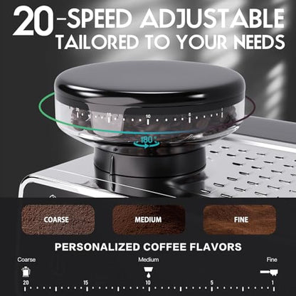 PULZO Espresso Machine with Grinder, 20 Bar Professional Coffee Machine, All-in-One Stainless Steel Coffee Maker with Milk Frother, to Make Latte, Cappuccino, 67oz Detachable Water Tank