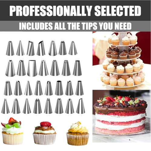 Cake Decorating Supplies Kit - Cake Turntable Set with 48 Icing Piping Tips, 20 Disposable Pastry Bags, 2 Couplers, Baking Tools for Beginners