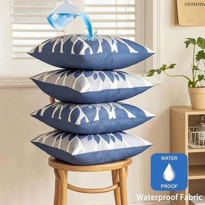 Qahing Outdoor Waterproof Pillow Covers for Patio, 20x20, Blue Grey