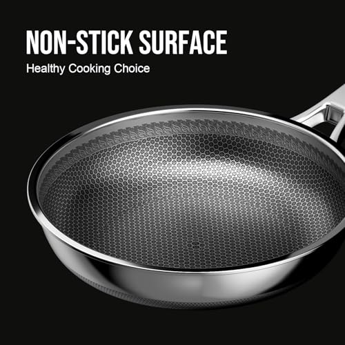 EvoFar 10 Inch Hybrid Nonstick Frying Pan, Stainless Steel Pan Non Stick Skillet, PFOA Free Cookware, Non Toxic Chef's Pan, Compatible with Electric, Gas and Induction, with Lid
