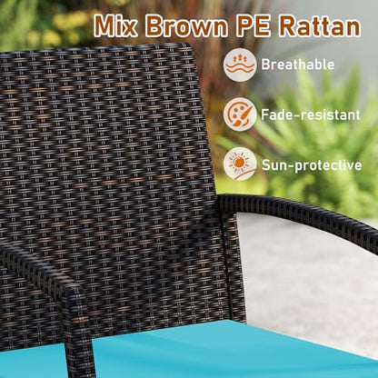 Tangkula 7 Pieces Outdoor Dining Set, Patio Acacia Wood Table and PE Rattan Chairs with Soft Cushions and 2” Umbrella Hole for Deck, Garden and Backyard