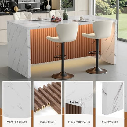 67" Kitchen Island Table with Faux Marble Top, Counter Height Dining Table for Kitchen, Modern Island Table with Fluted Base, Seats 4
