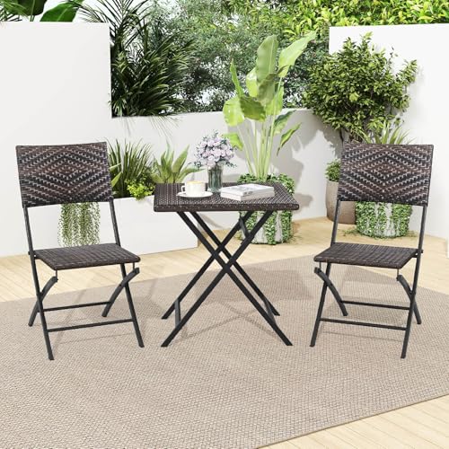 Tangkula 3 Piece Outdoor Folding Bistro Set, Mix Brown