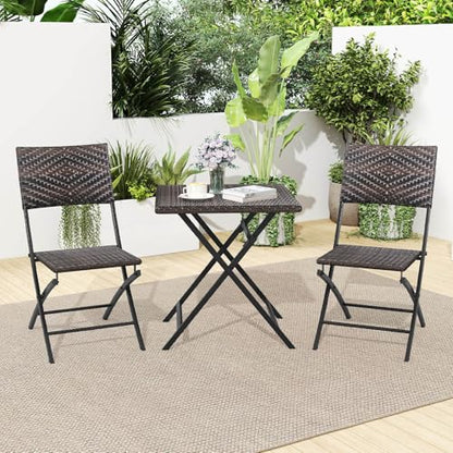 Tangkula 3 Piece Outdoor Folding Bistro Set, Mix Brown