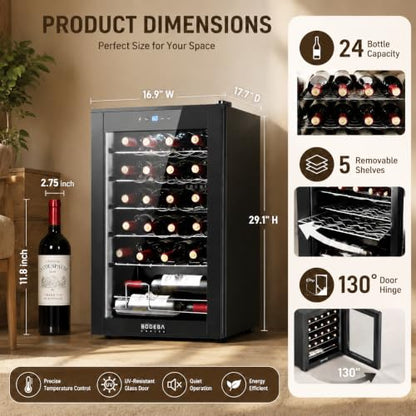 BODEGA COOLER 24 Bottle Wine Cooler, Wine Fridge for Office, Kitchen & Bar
