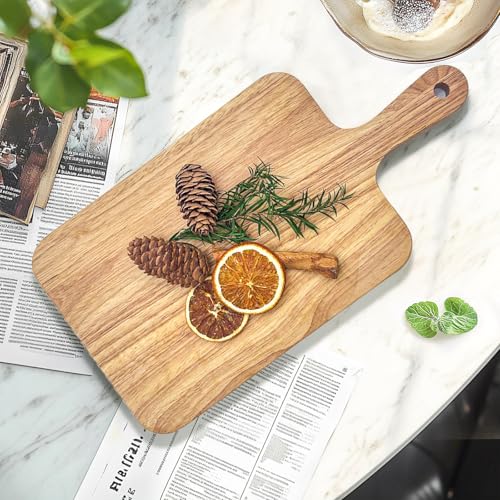 15 Pack Rubber Wood Cutting Board Bulk Wooden Serving Tray Kitchen Chopping Boards with Handle for Charcuterie Housewarming Gift (13.8 x 7 Inch)