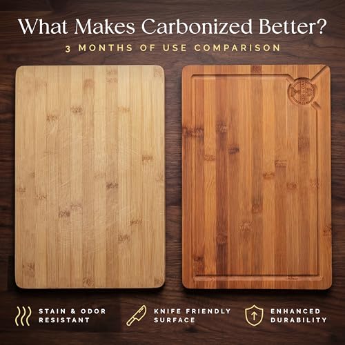 Pre-Oiled, Non Toxic 3-Piece Carbonized Bamboo Cutting Board Set, Eco-Friendly Wooden Chopping Boards for Kitchen with Hanging Hole, 500°F Carbonized Technology Charcuterie Serving Boards Deer & Oak