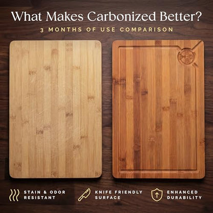 Pre-Oiled, Non Toxic 3-Piece Carbonized Bamboo Cutting Board Set, Eco-Friendly Wooden Chopping Boards for Kitchen with Hanging Hole, 500°F Carbonized Technology Charcuterie Serving Boards Deer & Oak