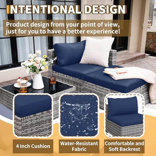 UDPATIO 5 Piece L Shaped Outdoor Couch, Small Space Patio Furniture Set