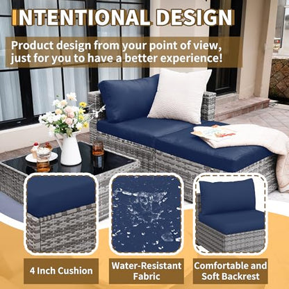 UDPATIO 5 Piece L Shaped Outdoor Couch, Small Space Patio Furniture Set