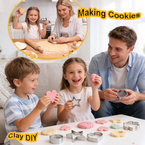 12 Pcs Professional Stainless Steel Cookie Cutters Set - Heart, Flower, Round, Star Shapes Metal Biscuit Cutter, Essential Baking Tools for Dough Preparation